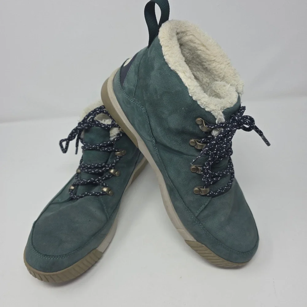 The North Face Ballard Lace Boots Womens 11 Green Waterproof Suede Faux Fur
